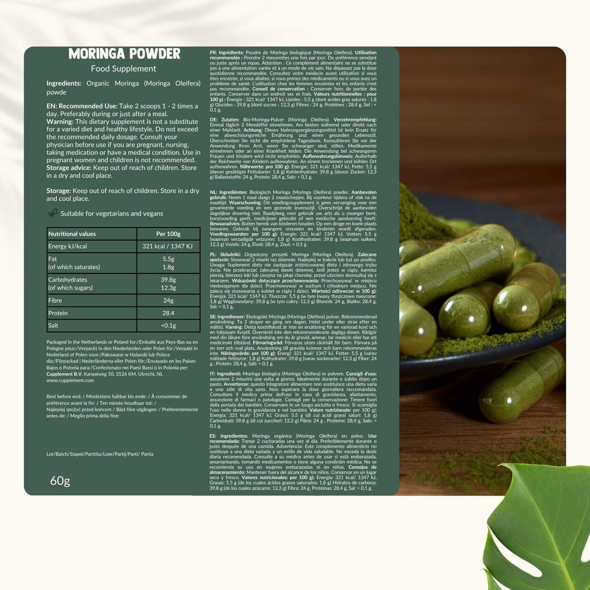 Organiczny proszek Moringa - 60 gramów