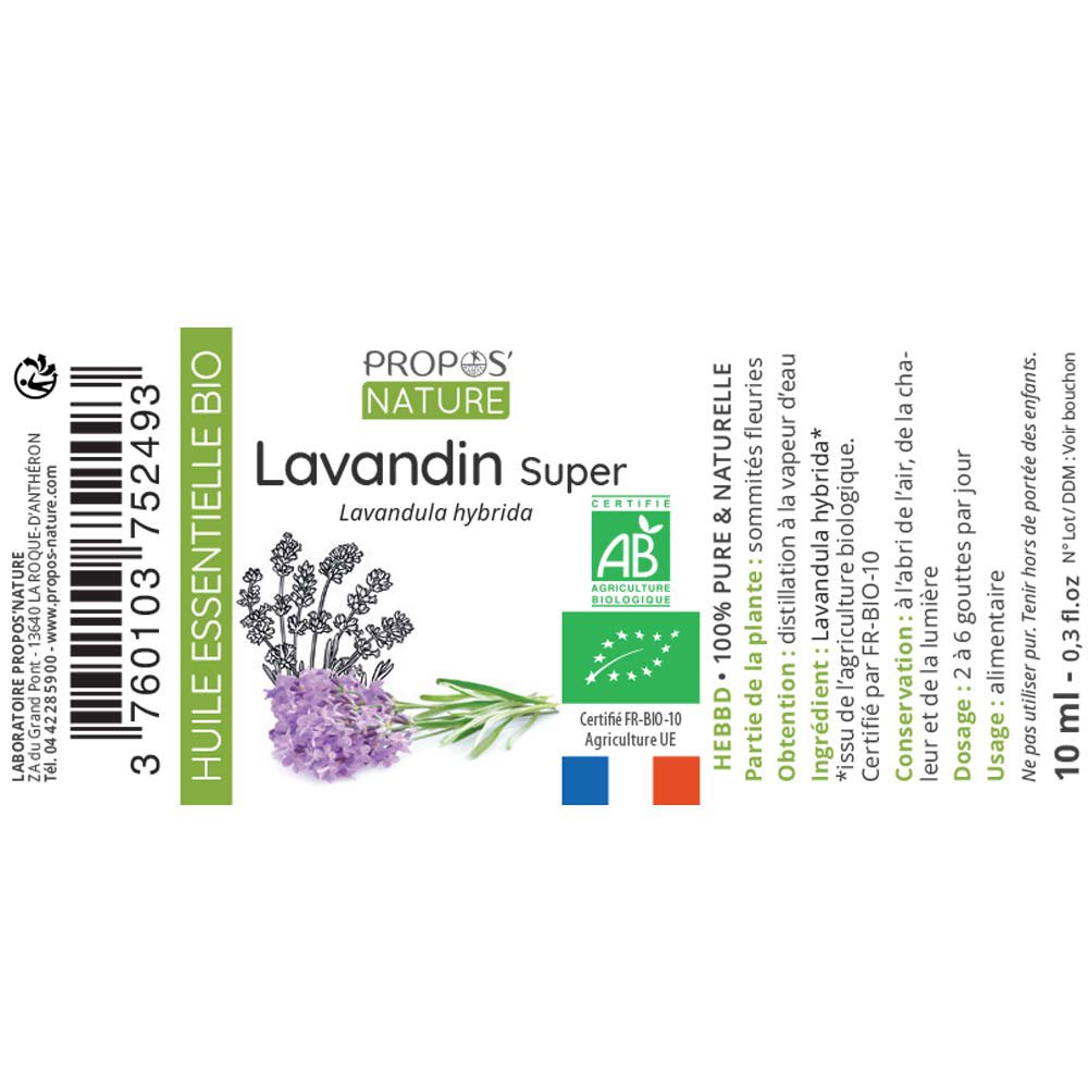 Olio essenziale super organico da lavandin 10 ml