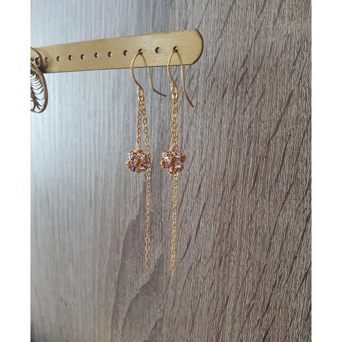 18K gold plated earrings with light amethyst crystal balls