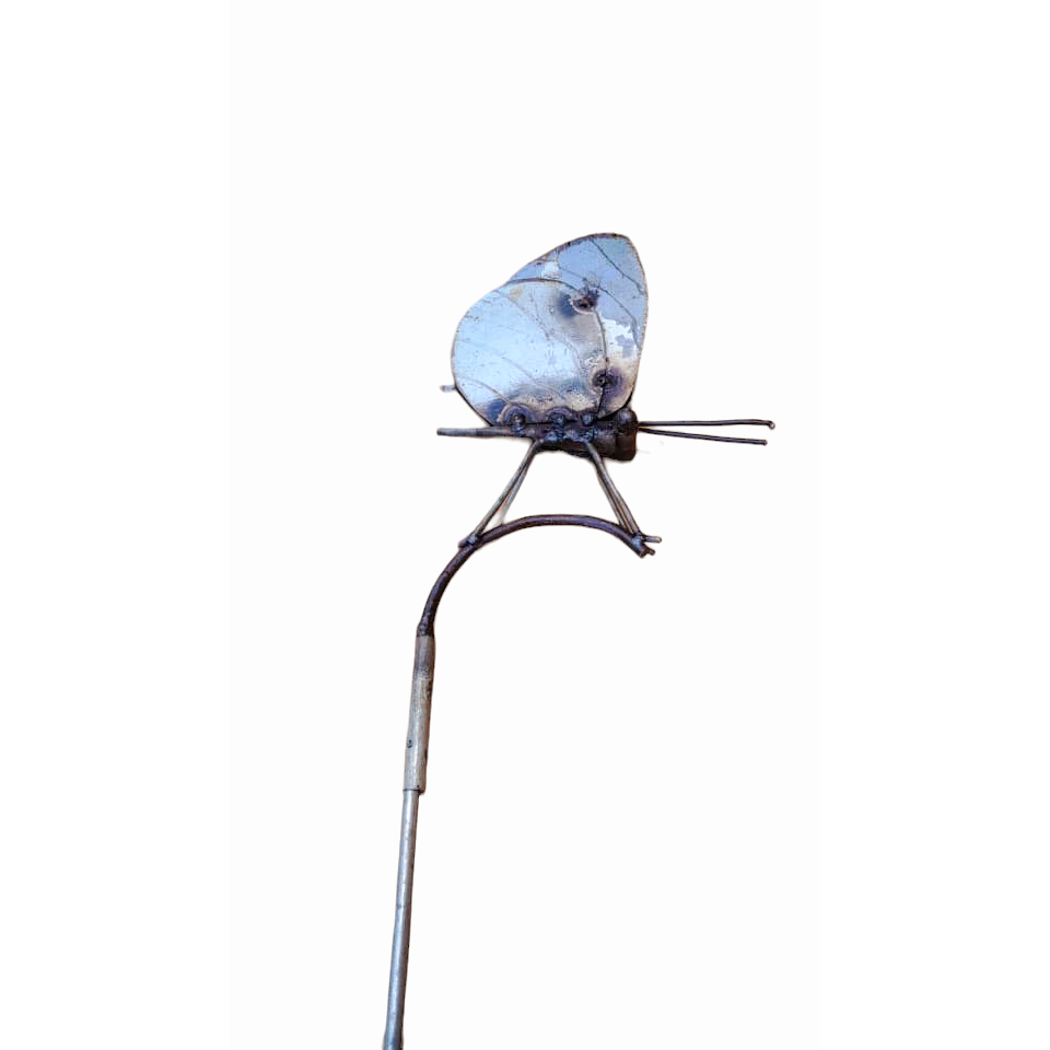 METALEN WITTE VLINDER OP STOK