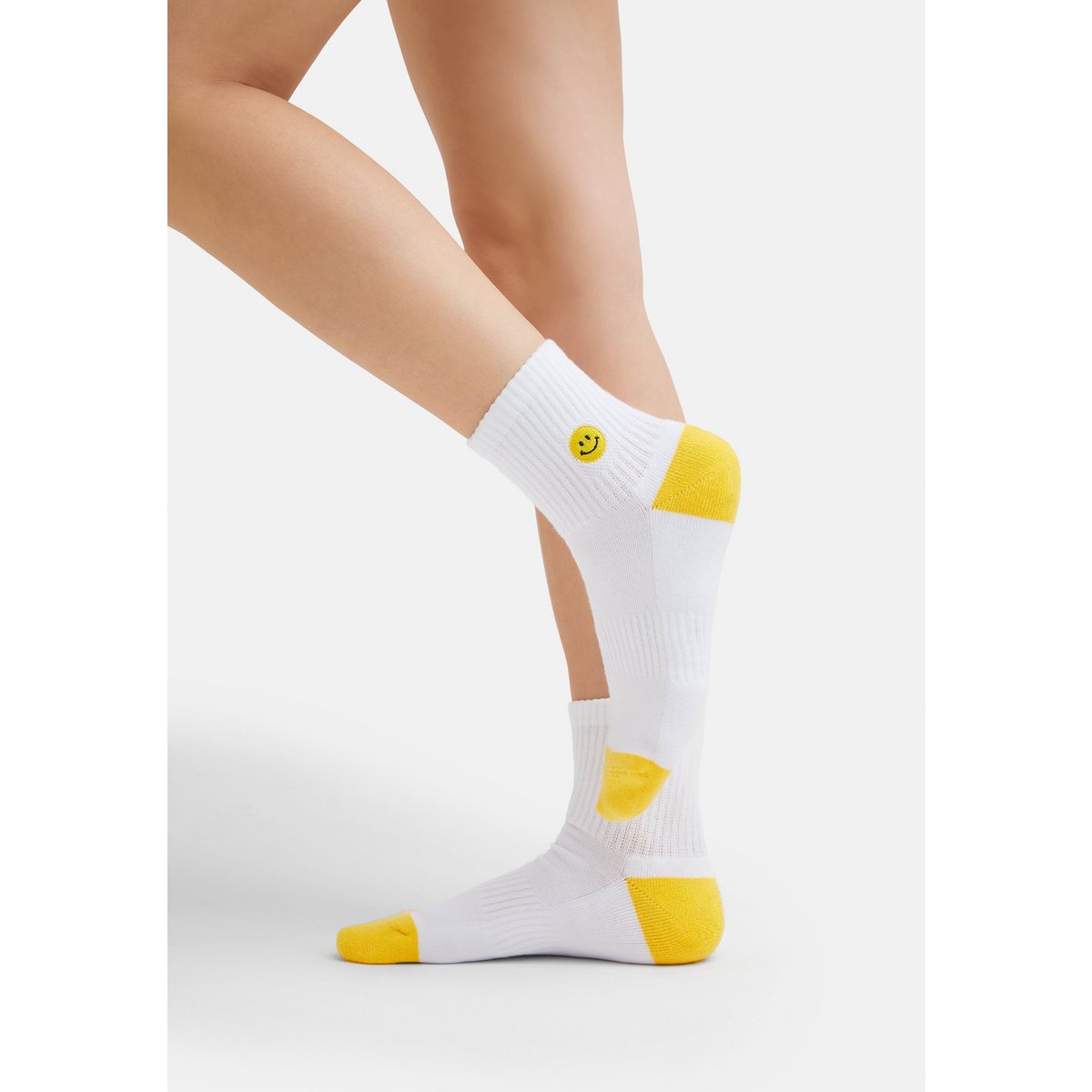 Bio Quarter Socken Smiley - Kurze weiße Socken mit gesticktem Smiley