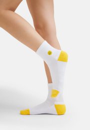 Organisk kvart sokker smiley - korte hvide sokker med broderet smiley