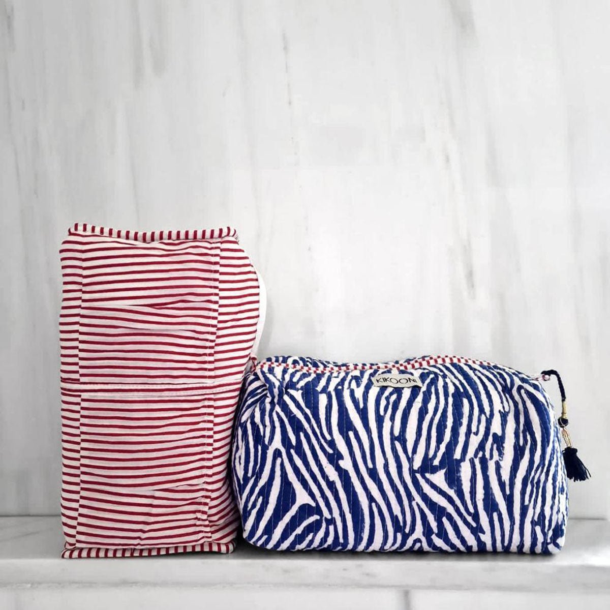 Håndlavet kosmetiktaske "blå zebra"