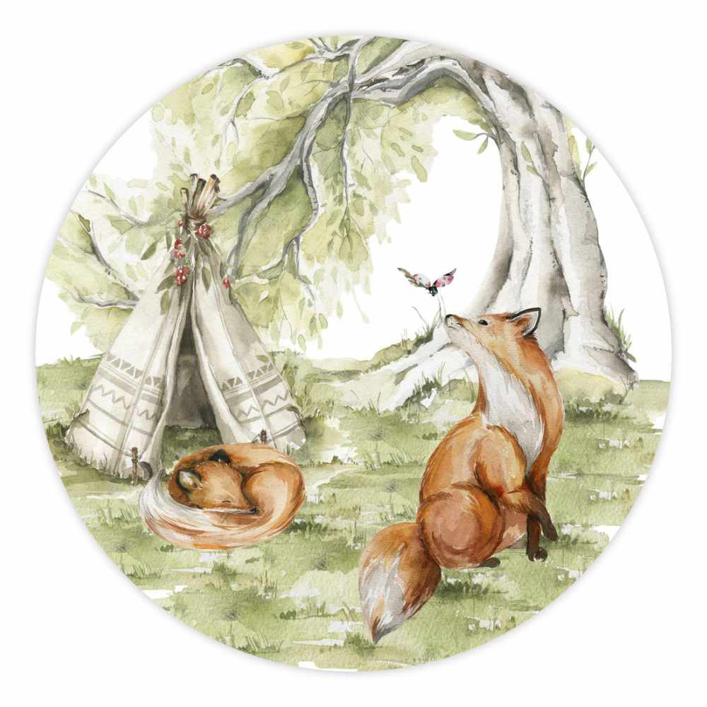 Papel pintado autoadhesivo círculo - Zorros en el bosque | habitación infantil | desde Ø 60 cm