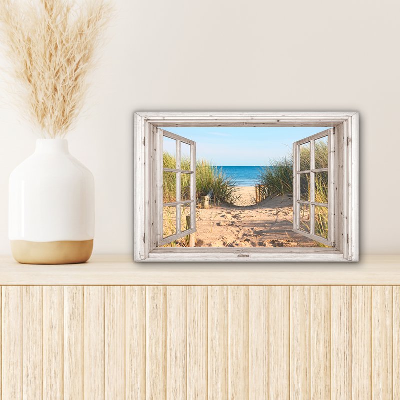 Canvas Maleri - Wall Decoration - View - Beach - Sea - Dunes - Sand - Water - Helmgras