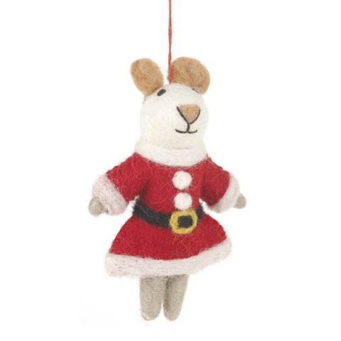 Handmade Felt Biodegradable Christmas Mrs Santa Paws Hanging Decoration
