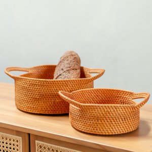Small Rattan Storage Basket Decorative Basket SUWARI (2 sizes) great as Breas Basket or Fruit Bowl