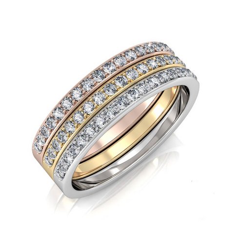 Bague Trinity - Argenté Doré Or Rosé et Cristal