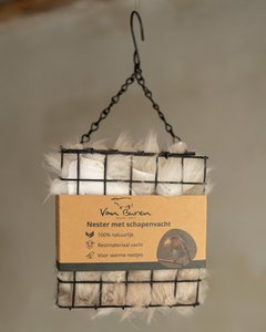 Houder voor vogelnestmateriaal van natuurlijk schapenvacht | 13x13 cm
