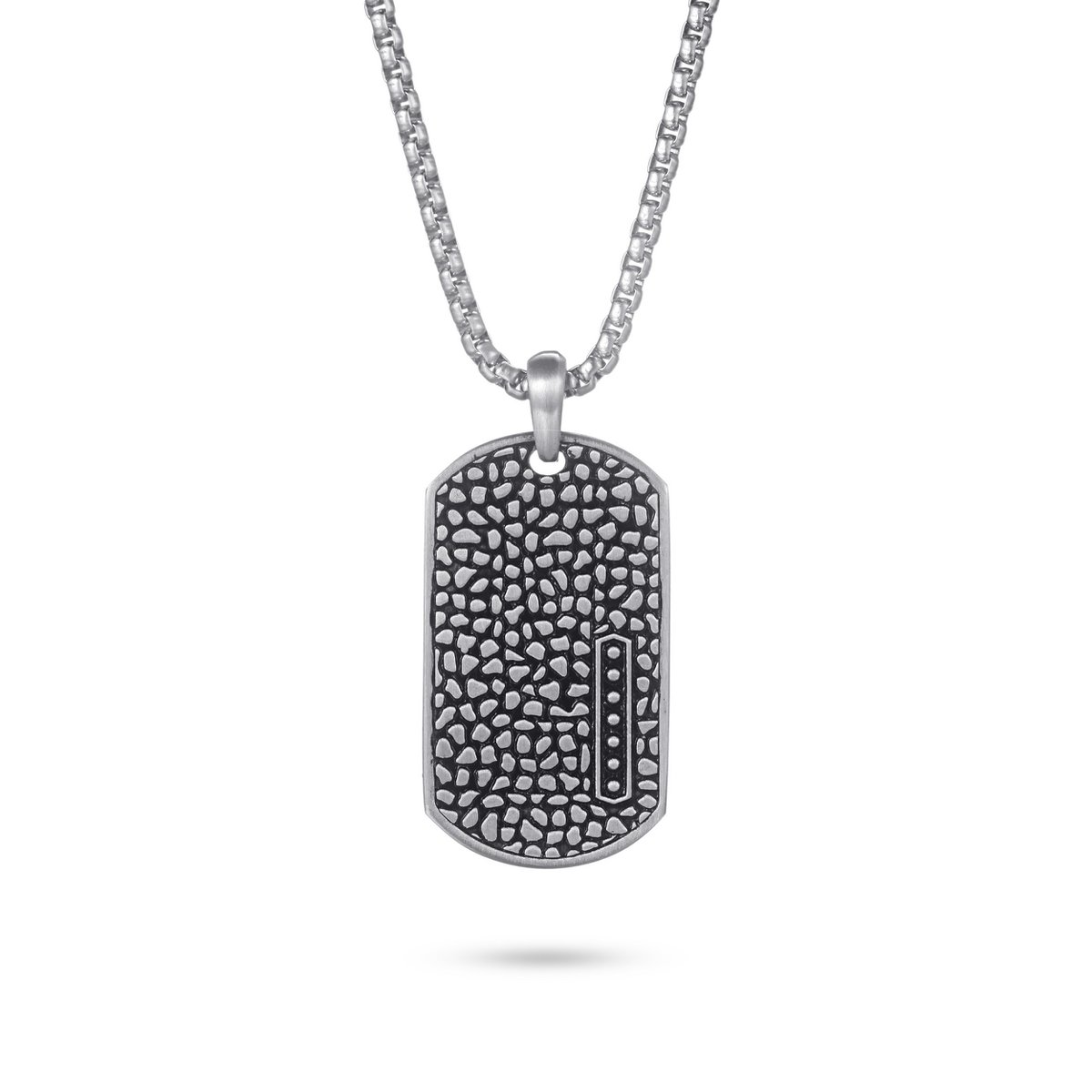 Textured silver Dog Tag Necklace