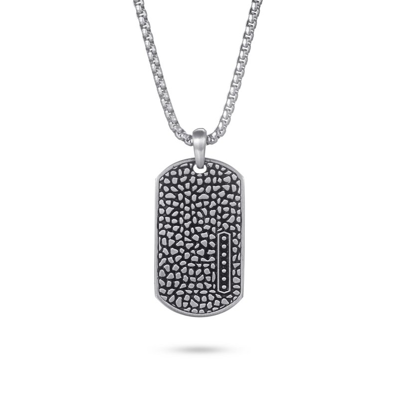 Textured silver Dog Tag Necklace