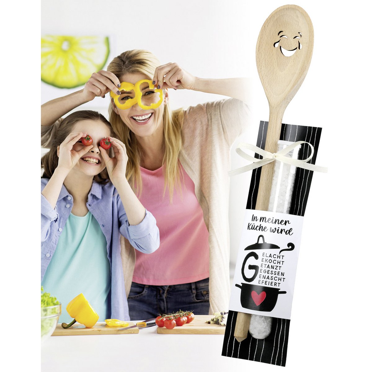 Cooking spoon kitchen natural color H. 2 cm, pack of 6