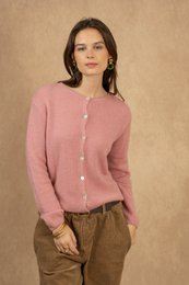 Cardigan col rond court boutonné en alpaga et laine