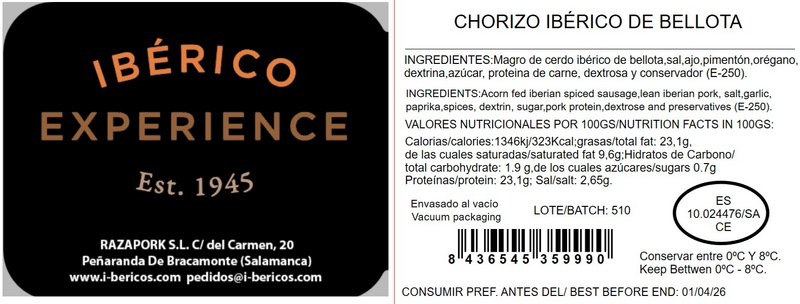 Iberian acorn chorizo ​​1.1-1.3 kg
