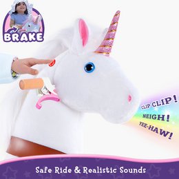 PonyCycle Official Classic Ride on Toys Model U White, Pink and Purple Unicorn-with Brake and Sound