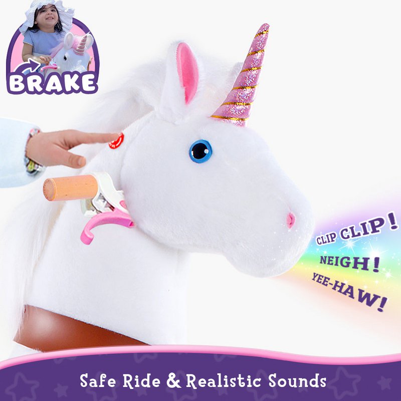PonyCycle Classico giro ufficiale sui giocattoli Modello U Unicorno bianco, rosa e viola, con freno e suono