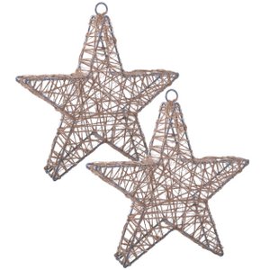 2 Set LED Christmas decoration "Metal Star" Ø 25 cm-Christmas decorations made of metal and textile in nature, with firmly built-in LEDs