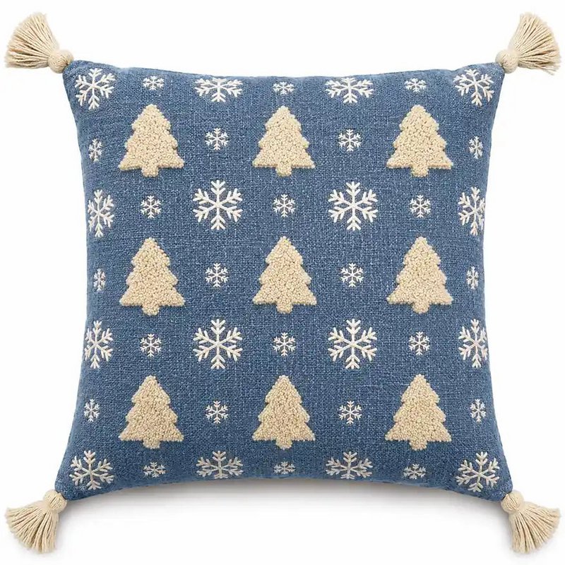 Blauwe Kerstbomen & Sneeuw – Kussenhoes / Kussenhoes – Kerst 45×45 cm – Urbane Hide