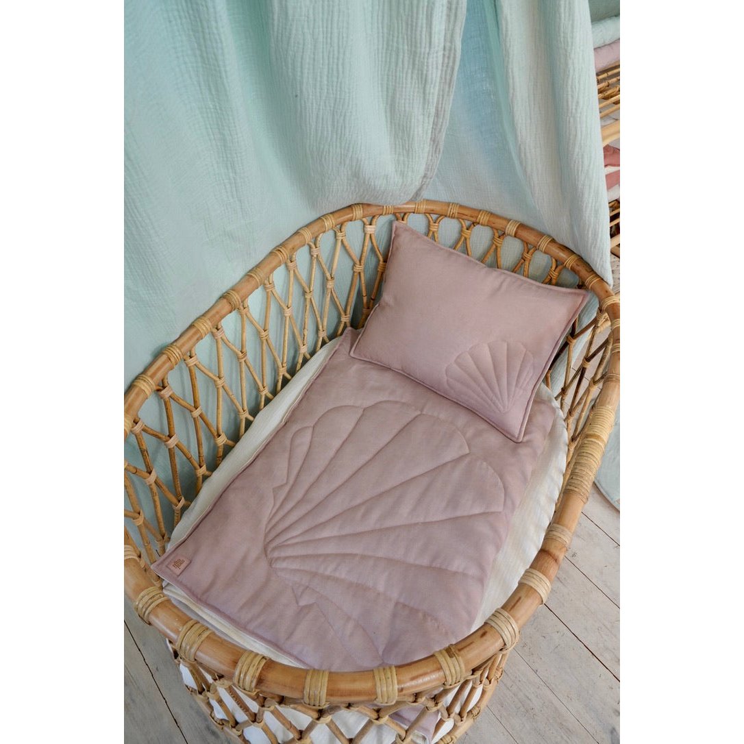 Linnen schelp kinderovertrekset "Poederroze"