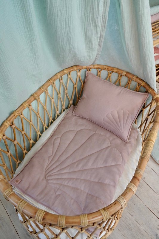 Linnen schelp kinderovertrekset "Poederroze"
