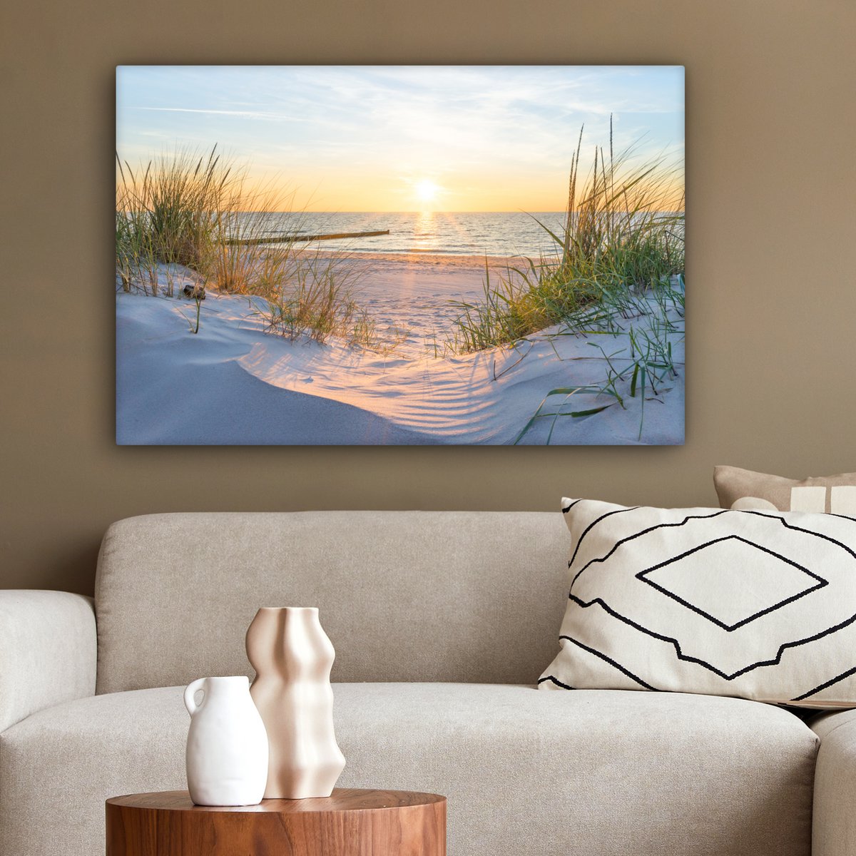 Pintura de lienzo - Decoración de pared - Playa - Sol - Dune - hierba - arena - horizonte
