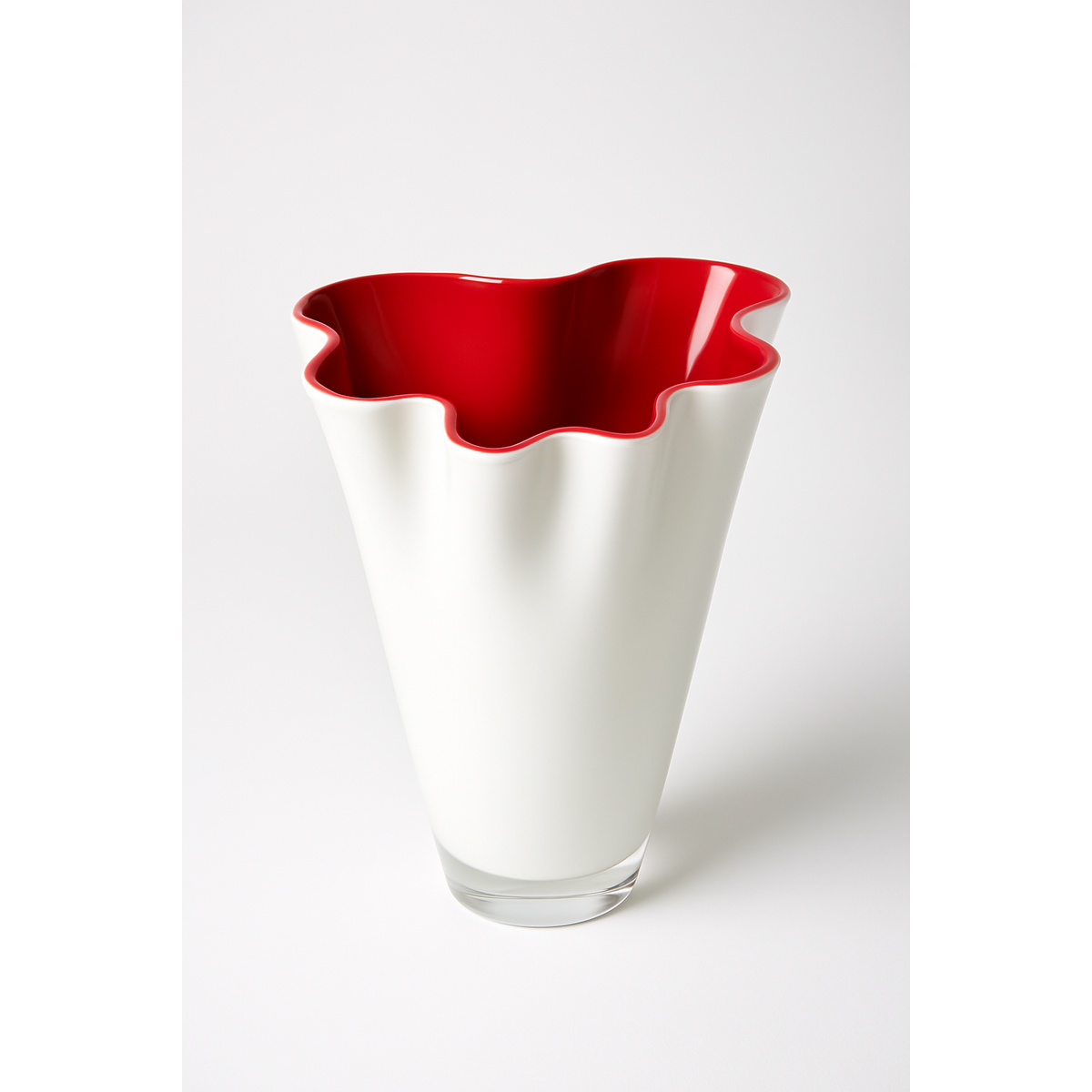Vase Glas gewellt zweifarbig weiß rot Tischvase Glasvase 21 x 21 x 30 cm
