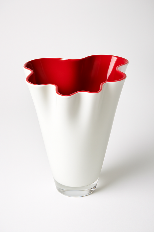 Vase glas bølget tofarvet hvid rød bordvase glasvase 21 x 21 x 30 cm