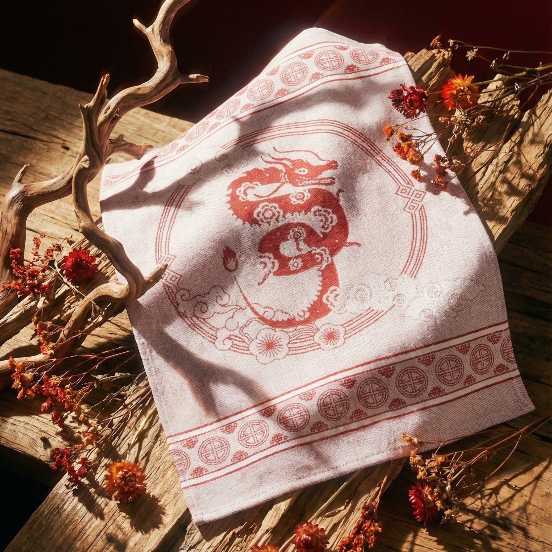 Küchenhandtuch Dragon Red Baumwolle (2 Stück)