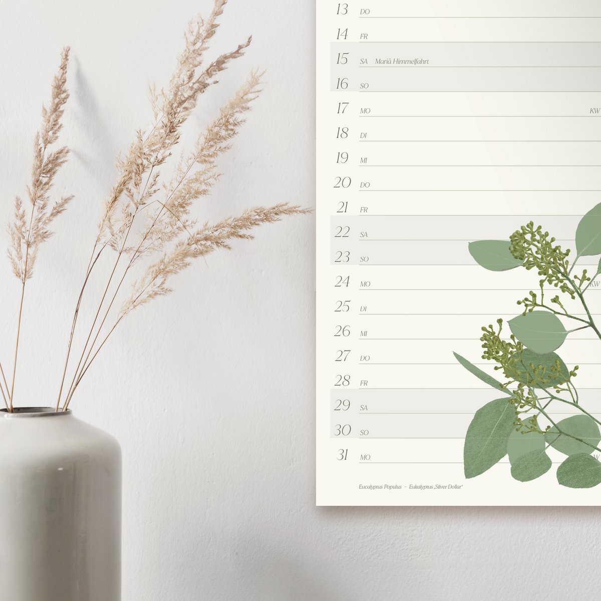 Wandkalender 2026 mit handgezeichneten Blumen, FSC