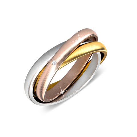 Bague 3 Realms Argenté, Doré, Or Rose et Cristal