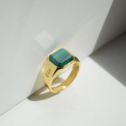 Ring HORUS MALACHITE | 925 silver | gilded