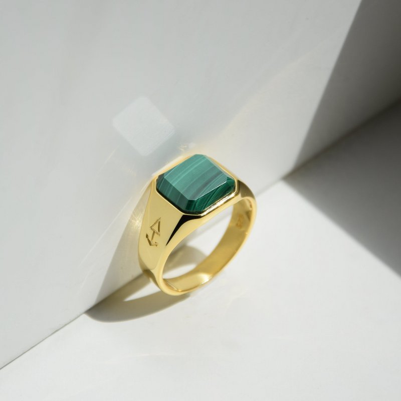 Ring HORUS MALACHITE | 925 silver | gilded