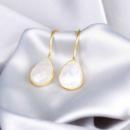 Moonstone Gemstone Earrings - 925 Sterling Gold Plated - OHR925-104