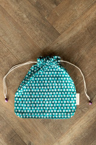 Stoffgeschenktüten Double Drawstring- Batik Collection - Teal / Squares