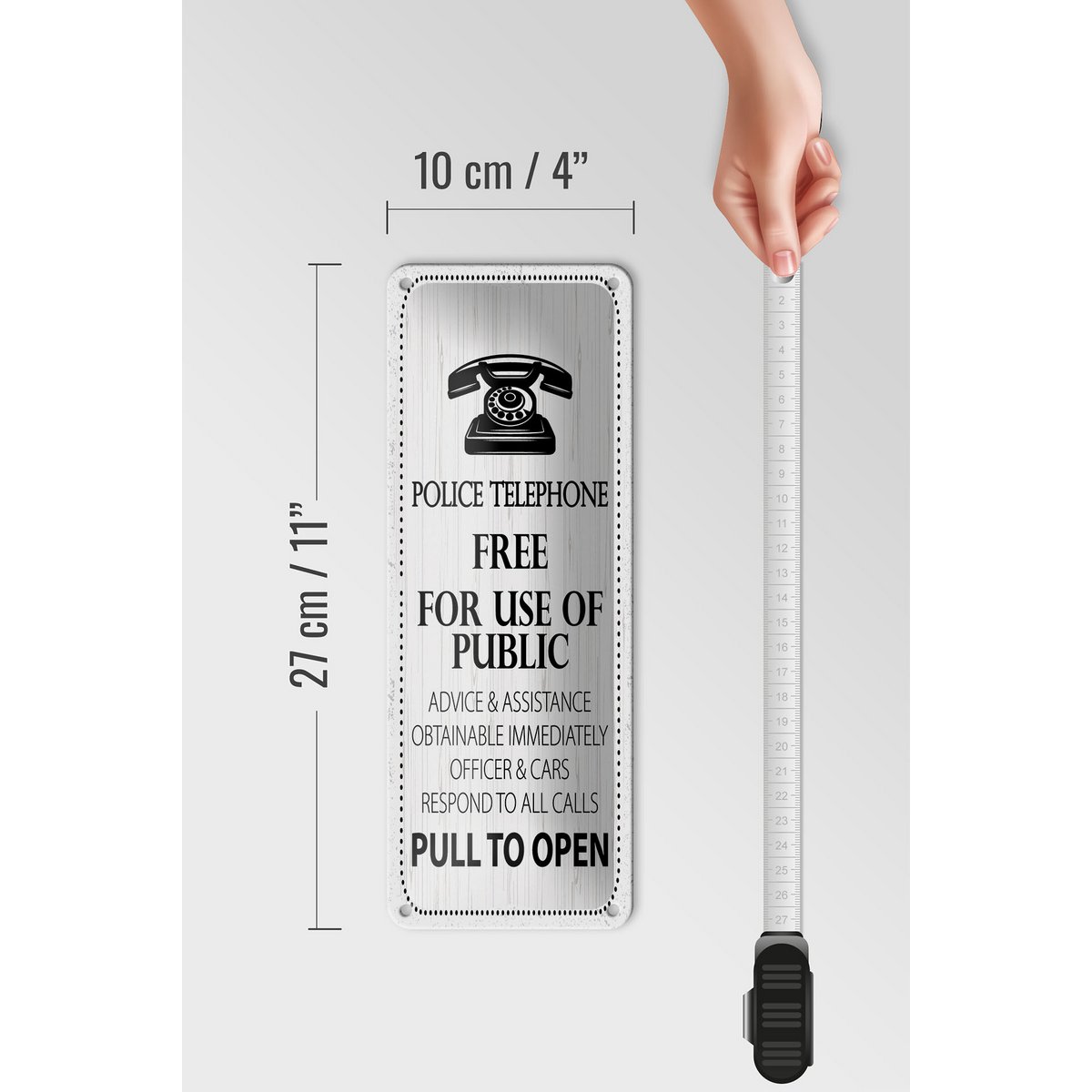 Targa in metallo con scritta 27x10 cm Telefono della polizia Gratuito per l'uso come cartello decorativo pubblico