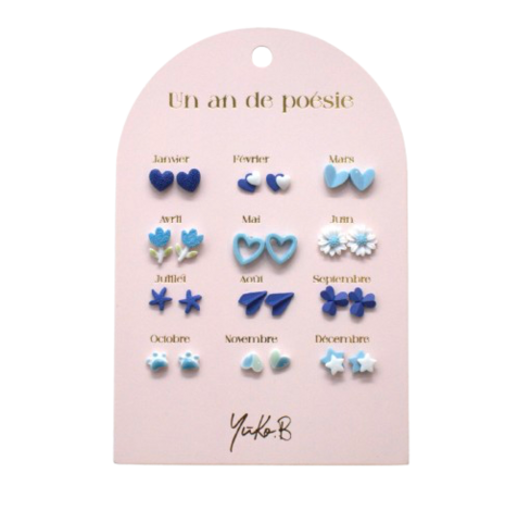 Box of 12 Ceramic Earrings — A Year of Blue Poetry