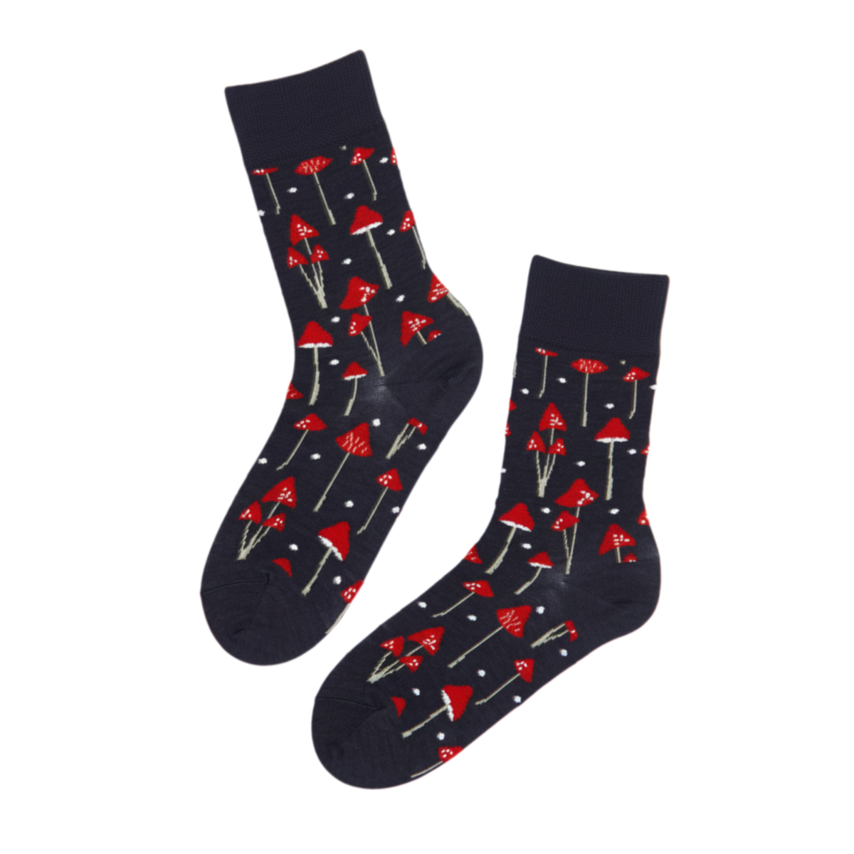 Chaussettes AGARIC en laine mérinos bleu foncé aux champignons