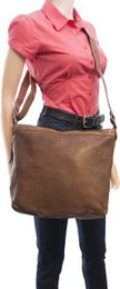 Damer skuldertaske - lysebrunt vintage læder, skuldertaske eller crossbody taske
