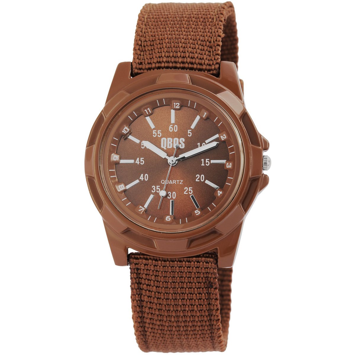 QBOS men's watch with textile strap, brown