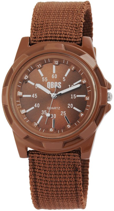QBOS men's watch with textile strap, brown