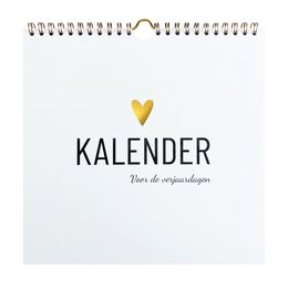 A wall calendar with a simple, minimalist design featuring the word "Kalender" and a heart icon. The calendar pages show the month of January with blank date fields.