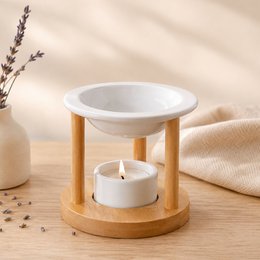 Bruciaprofumi Serie Simplicity - Athena - Ceramica Laccata e Bambù - Idea Regalo - Decorazione Semplice e Moderna