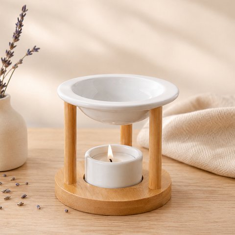 Parfümbrenner der Simplicity-Serie – Athena – lackierte Keramik und Bambus – Geschenkidee – einfache, moderne Dekoration