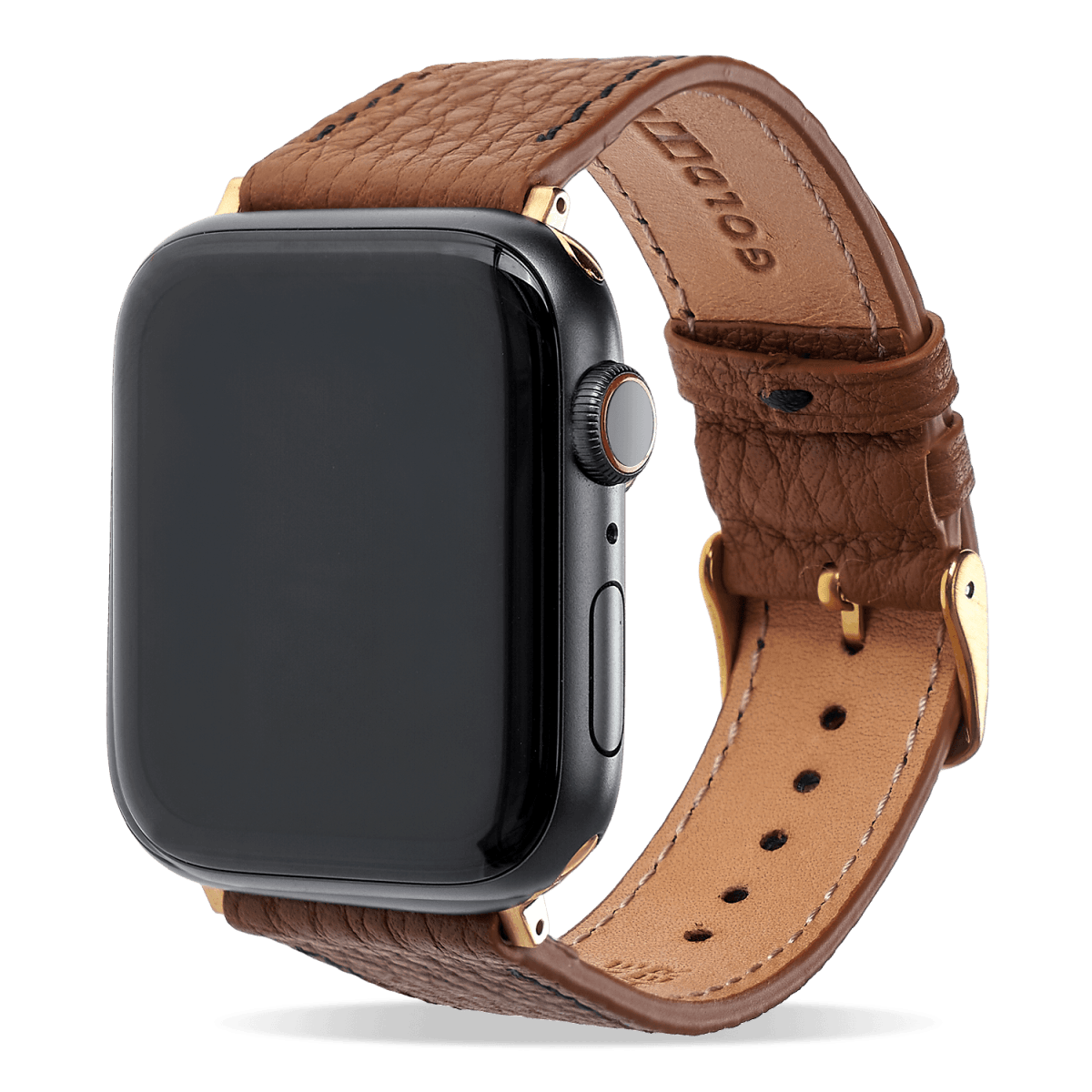 Apple Watch Armband Nappa braun (Adapter gold)