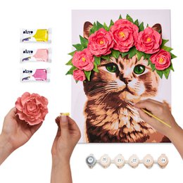 Okto Sensory 3D Air Clay and Color by Numbers - Cat with Flower Wreath