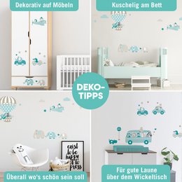 Wall decals "Tiere on Tour" taupe/mint/petrol