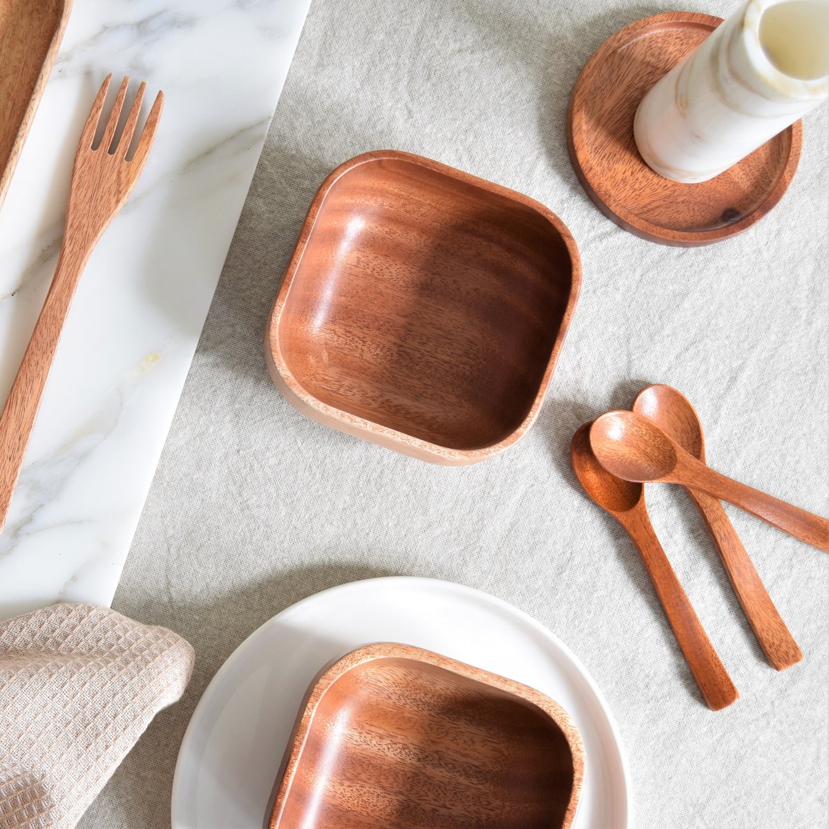 Handmade Tableware - Square Bowl 10x10 cm - Eco-friendly - Khaya wood