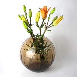 Glass vase round grooves brown vase glass handmade ball vase
