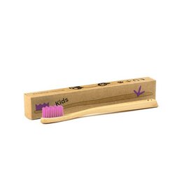 Bamboo toothbrush for children, medium size, pink color.