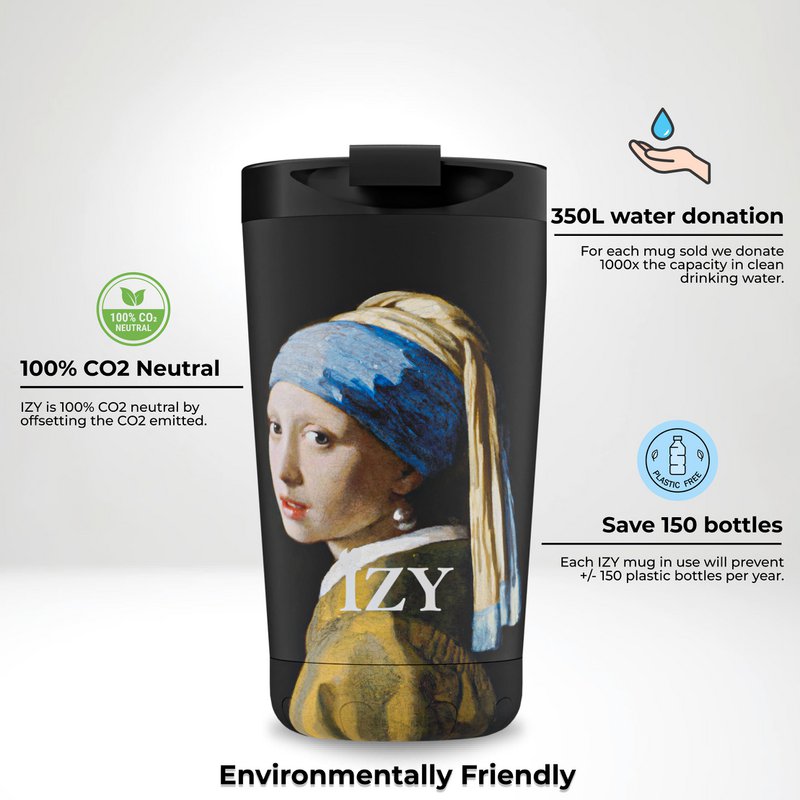 IZY Mug, Girl with the Pearl Earring, 350ml, giftbox - Thermische beker | reisbeker | Afsluitbare mug voor hete of koude dranken | isoleerbeker | Thermos | Mug